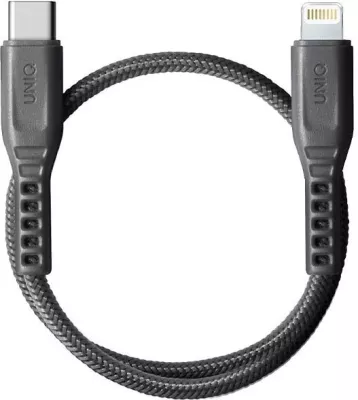 Kabllo UNIQ Flex USB-C në Lightning, 30cm, 18W, najlon, Gri