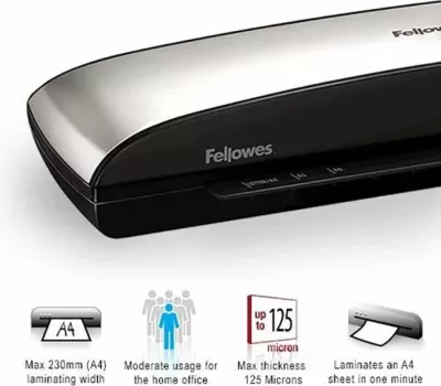 Laminator Fellowes Spectra A4, 2 rula, Auto Shut Off, me 10 qese laminimi, i zi/argjendtë