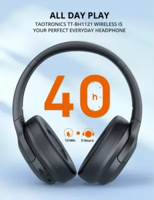 Kufje Bluetooth TaoTronics TT-BH1121, driver 40 mm, Bluetooth 5.3, 20 orë bateri, palosshme, me lidhje 3.5 mm, të zeza