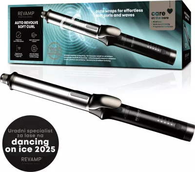 Hekur për kaçurrela Revamp Auto Revolve Soft Curler CL-3000 32mm, cilindër 15cm, jonizim, rrotullim automatik, me dorezë termike, e zezë/argjend