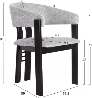 Karrige për ngrënie ZARRA FH9970.02 dru gome ngjyrë zezë-gri e lehtë 55,5x59x81,5Hcm., set prej 2 copë