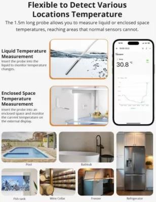 Sensor temperature ZigBee SONOFF SNZB-02LD, LCD 2.2\", IP65, sondë 1.5 m, i bardhë