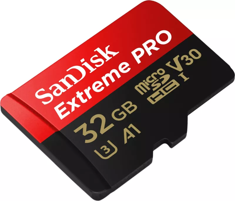 Kartelë memorie SanDisk Extreme Pro, 32 GB, MicroSDHC, Class 10, UHS-I, e zezë dhe e kuqe