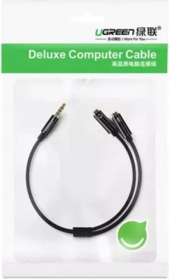 Adapter audio UGREEN 30620 3.5mm (M) në 2x 3.5mm (F) kufje + mikrofon 15cm, i zi, polybag