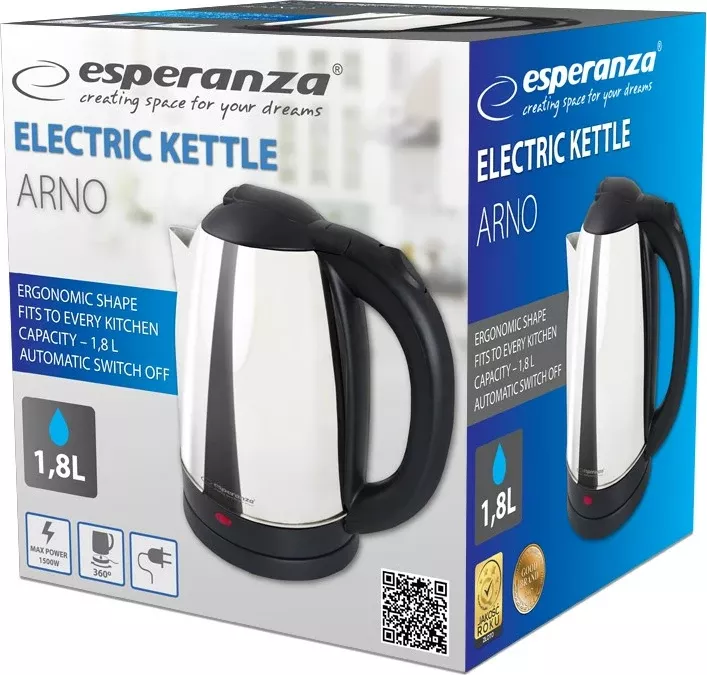 Ibrik elektrik Esperanza EKK135S, 1.8 L, 1500 W, Argjendtë