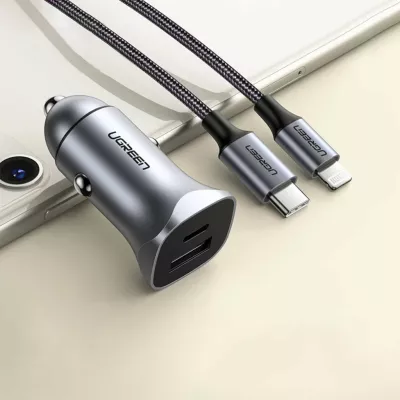 Karikues veture Ugreen CD130 18W 1x USB-A + 1x USB-C 3.4A 12/24V Quick Charge, gri (UGR1206GRY)