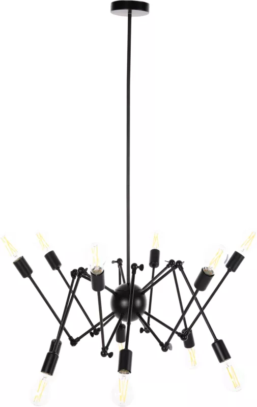 Llambadar tavani 12-drita, FH4167, metal i zi, krahë të artikuluara, Φ92x120Hcm