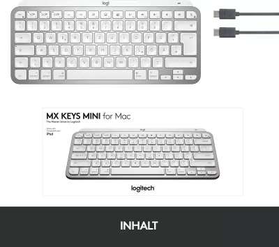 Tastierë Logitech MX Keys Mini për Mac, Mini, Wireless, Bluetooth, QWERTZ, LED, Gri