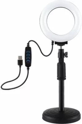 Llambë unazë LED Puluz PU391 me bazë të rregullueshme, 6.5W, tripod i vogël, e bardhë