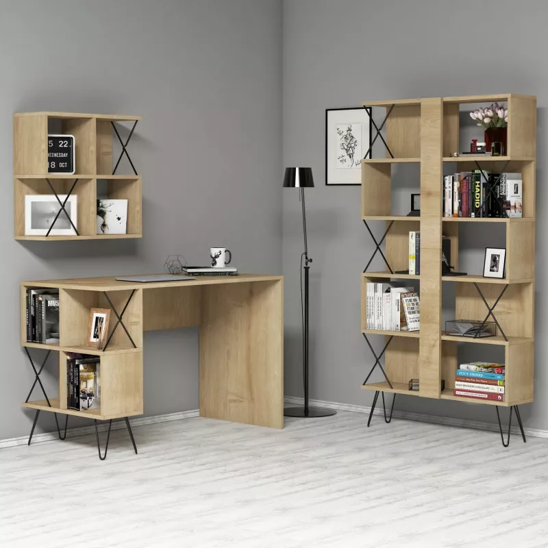 Set tavoline studimi me raft librash, ngjyrë lisi dhe e zezë, Extra 2