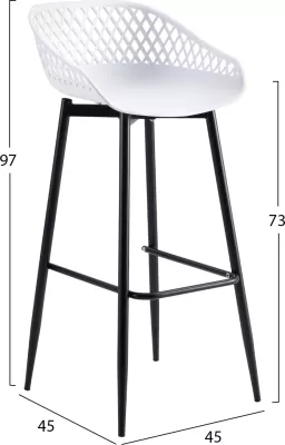 Karrige për bar FH8686.11, polipropilen e bardhë dhe këmbë metali të zeza, 45x45x97H cm